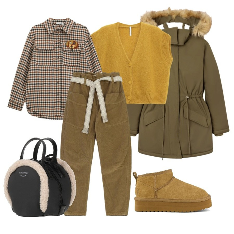Outfit donna - Total look #2324297. Abbinamento con zaini, parka, camicie, pantaloni, cardigans, stivaletti.
