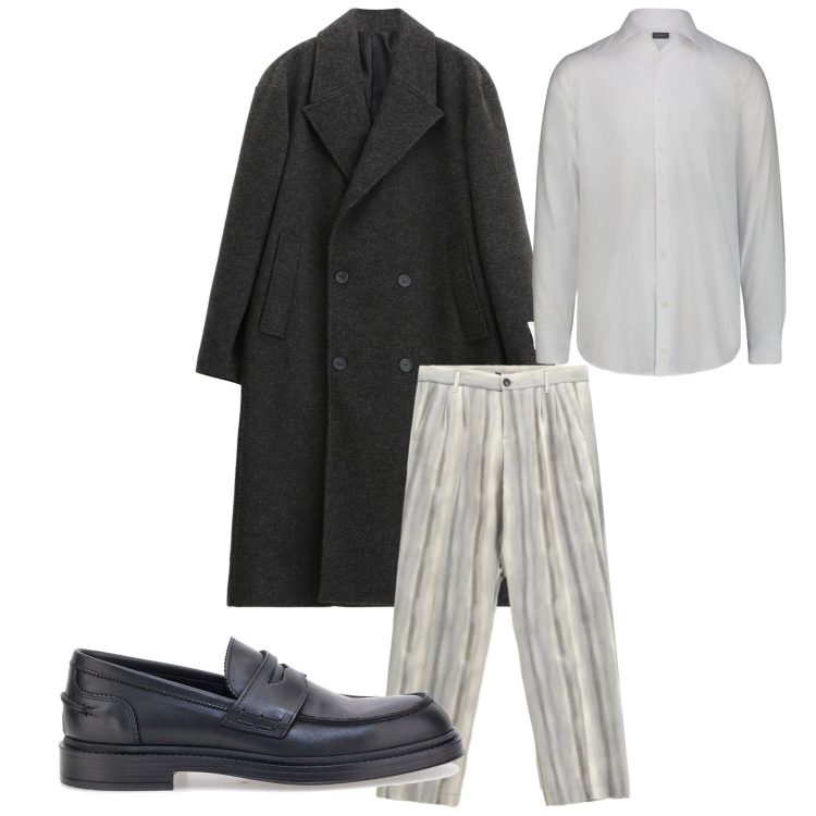 Outfit uomo - Distinguersi. Stile Urban per Ufficio. Abbinamento con pantaloni, cappotti, camicie, scarpe stringate.