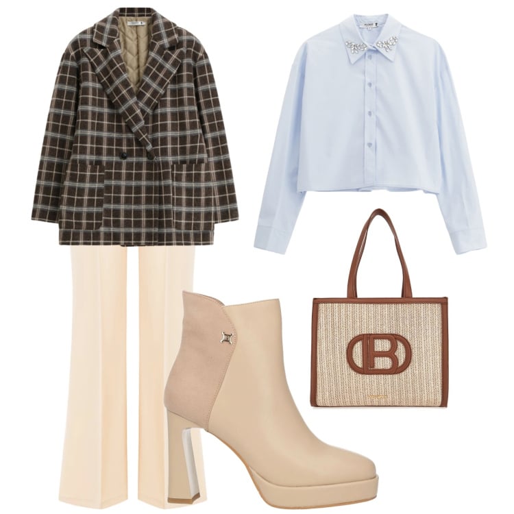 Outfit donna - Caffettino?. Stile Casual chic per Tutti i giorni. look ideale per Tall. Abbinamento con stivaletti, camicie, blazer, pantaloni, borse a spalla.