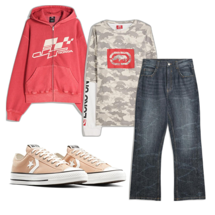 Outfit hombre - Urban #334. Estilo Urban para Todos los días. Combinación con vaqueros, camiseta, sneakers, sudaderas con capucha.
