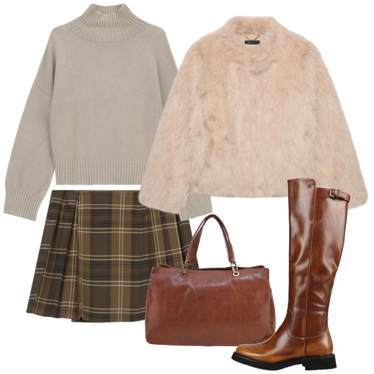 Outfit donna - Gennaio con gli stivali - @danipoetessa7. Stile Preppy per Ufficio. Abbinamento con stivali, minigonne, maglieria, borse a tracolla, ecopellicce.
