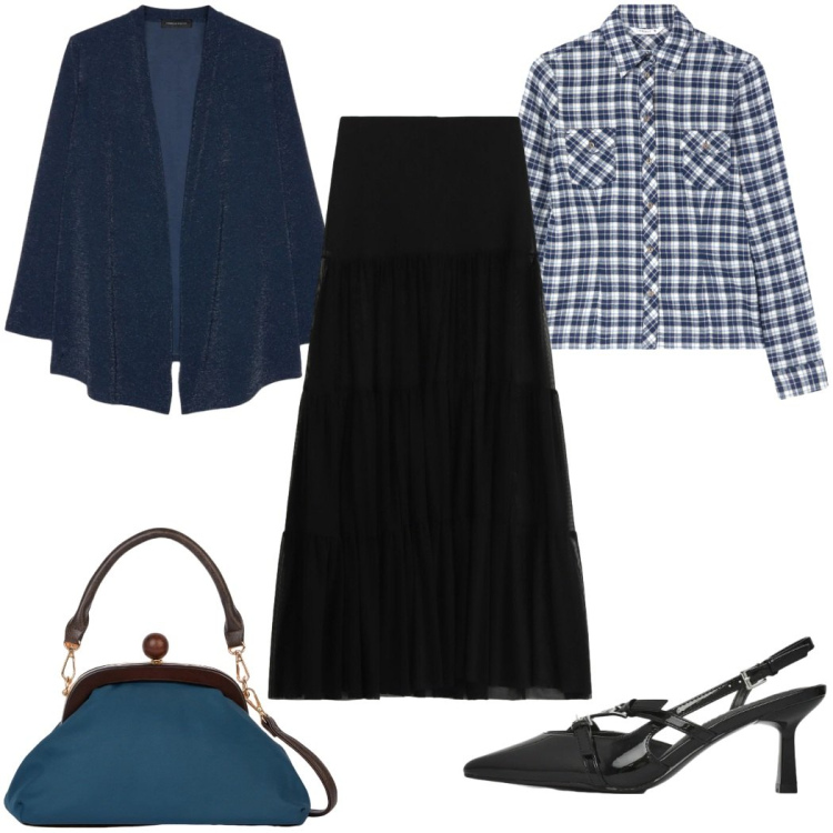 Outfit donna - Total look #2324432. Stile Trendy per Tutti i giorni. Abbinamento con camicie, décolleté, gonne lunghe, clutch, cardigans.