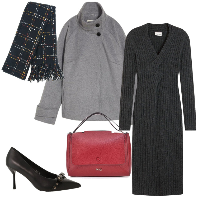 Outfit donna - Serata elegante in lana e velluto. Stile Glamour per Serata fuori. Abbinamento con blazer, vestiti, décolleté, borse a tracolla, sciarpe.