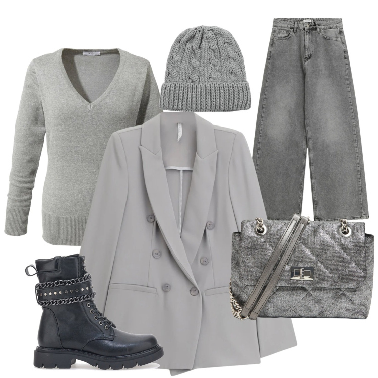 Outfit donna - Il mare a gennaio. Stile Bon Ton per Mare. look ideale per Tall. Abbinamento con maglieria, borse a tracolla, berretti, jeans, blazer, anfibi.