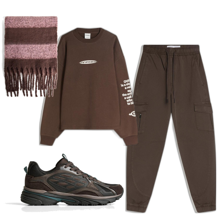 Outfit hombre - Casual #1019. Estilo Casual para Todos los días. Combinación con sneakers, sudaderas, bufandas, pantalones cargo.