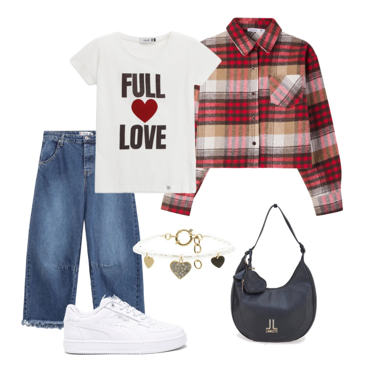 Outfit donna - Casual & Romantic Vibes. Stile Romantica per Tutti i giorni. Abbinamento con camicie, jeans, t-shirt, braccialetti, borse a spalla, sneakers.
