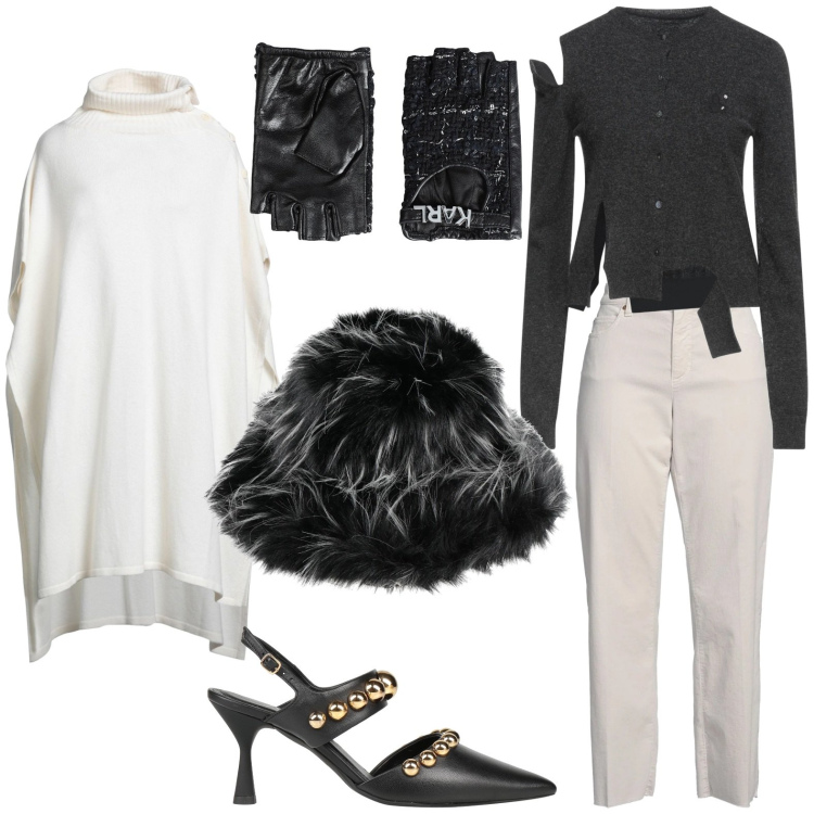 Outfit donna - Serata elegante in lana e velluto. Stile Chic per Serata fuori. Abbinamento con cappotti, cardigans, pantaloni, cappelli, décolleté, guanti.