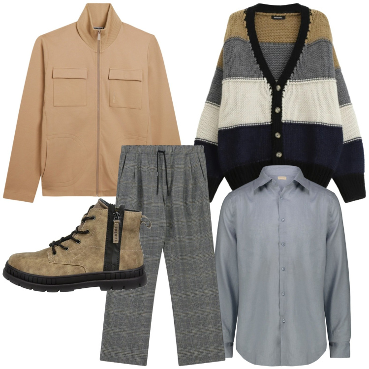 Outfit uomo - Gennaio senza fretta. Stile Urban per Tutti i giorni. Abbinamento con pantaloni, cardigans, felpe, camicie, anfibi.