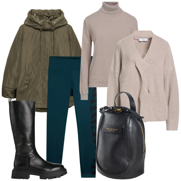 Outfit donna - Atmosfera nordica. Stile Bon Ton per Tutti i giorni. Abbinamento con zaini, pullovers, maglieria, stivali, leggings, eskimo.