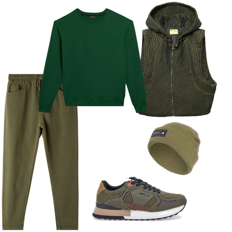 Outfit uomo - Sport. per Sport. Abbinamento con pantaloni, gilet, felpe, berretti, sneakers.