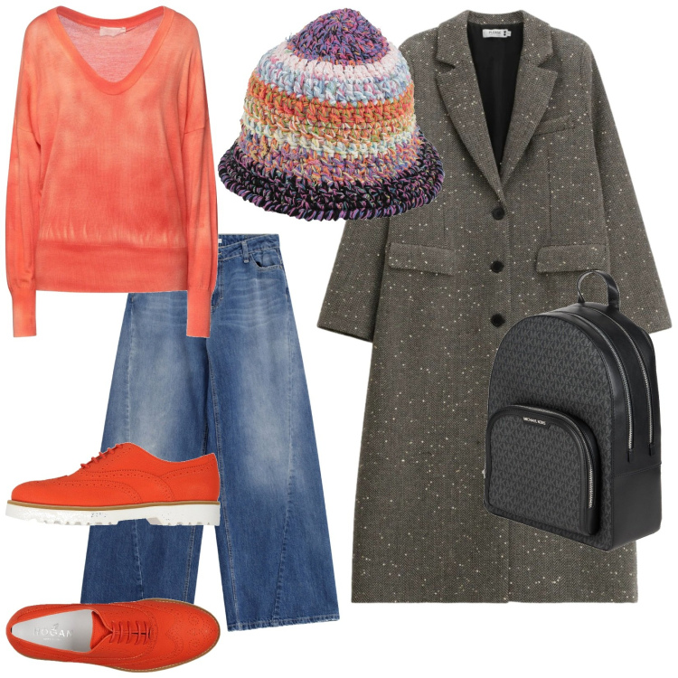 Outfit donna - Colore. per Scuola/Università. Abbinamento con cappelli, scarpe stringate, zaini, pullovers, jeans, cappotti.