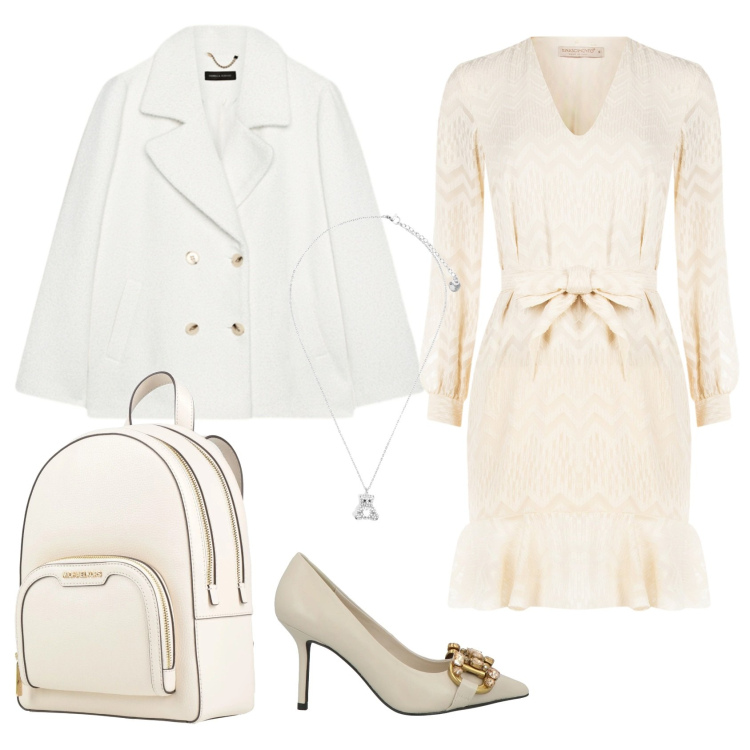 Outfit donna - Total look #2324523. Stile Chic per Serata fuori. Abbinamento con zaini, décolleté, ciondoli, vestiti corti, caban.