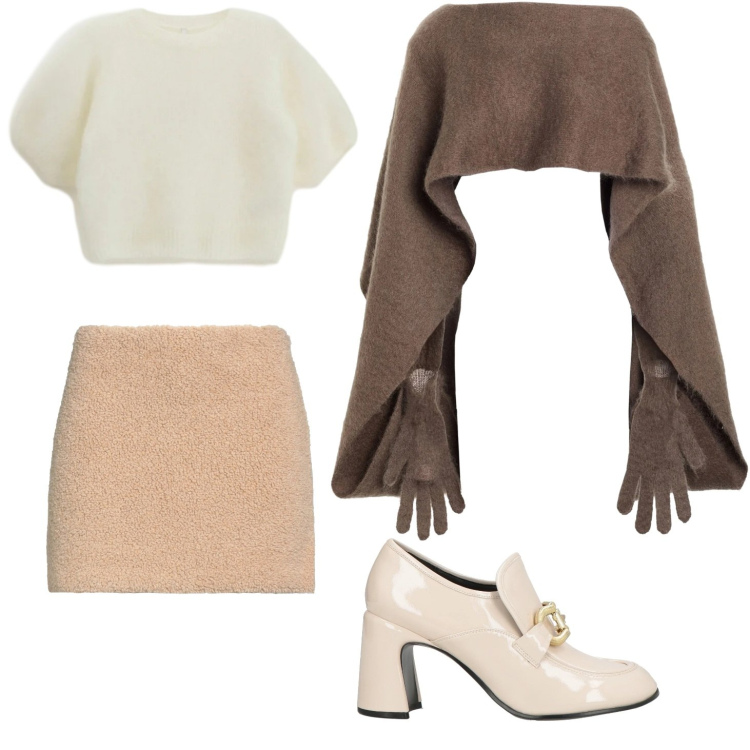 Outfit donna - Bianco pensare. Stile Casual chic per Serata fuori. Abbinamento con cappotti, minigonne, mocassini, t-shirt.