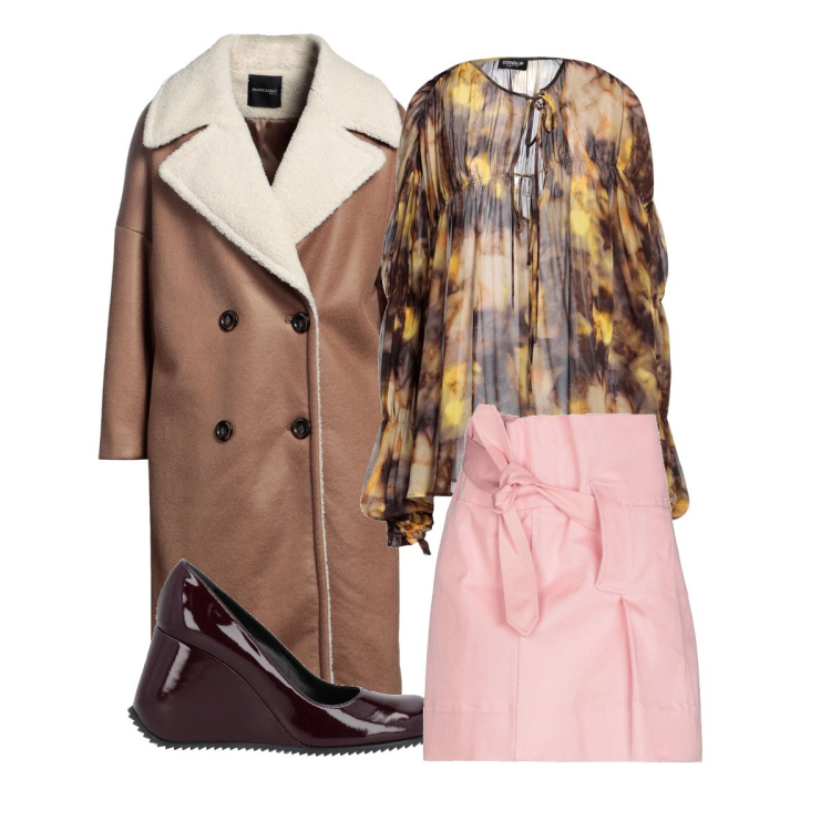 Outfit donna - Winter look. Stile Glamour per Serata fuori. Abbinamento con minigonne, top, cappotti, décolleté.