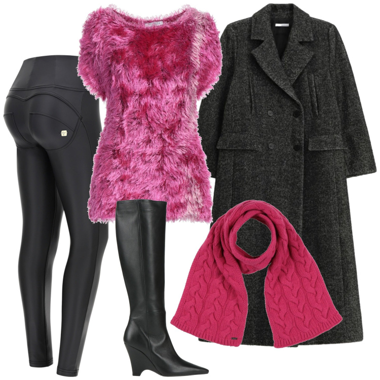 Outfit donna - Il colore a contrasto. Stile Glamour per Tutti i giorni. Abbinamento con stivali, pullovers, sciarpe, cappotti, pantaloni skinny.