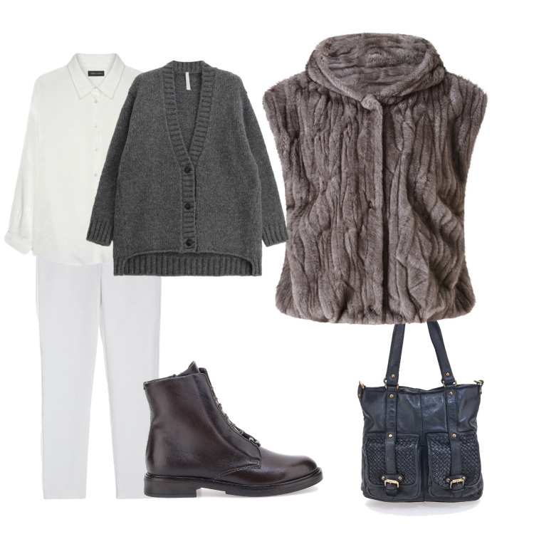 Outfit donna - Gilet in eco. Stile Casual chic per Tutti i giorni. Abbinamento con cardigans, pantaloni skinny, piumini, borse a spalla, camicie, anfibi.