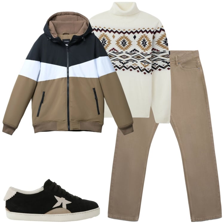 Outfit uomo - Mood nordico. Stile Casual per Tutti i giorni. Abbinamento con maglieria, jeans, piumini, sneakers.