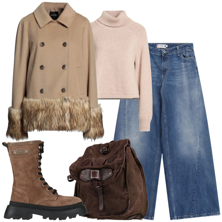 Outfit donna - Gennaio. Stile Casual chic per Tutti i giorni. Abbinamento con stivaletti, cappotti, maglieria, zaini, jeans.