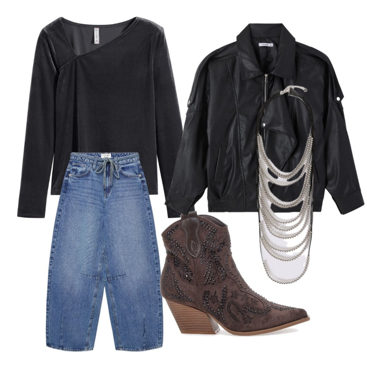 Outfit donna - Trendy low budget. Stile Trendy per Tutti i giorni. Abbinamento con maglieria, giacche, jeans, stivaletti texani, collane.