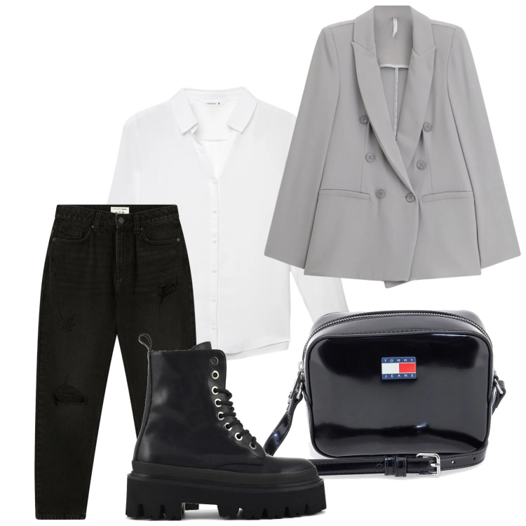Outfit donna - Anfibi invernali. Stile Casual per Tutti i giorni. Abbinamento con jeans mom, camicie, blazer, borse a tracolla, anfibi.