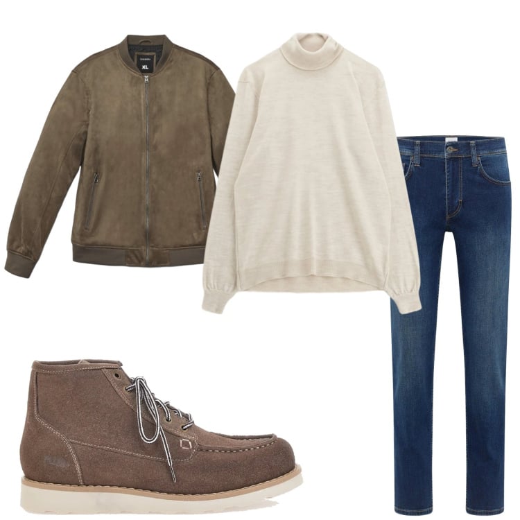 Outfit uomo - Febbraio. Stile Urban per Tutti i giorni. Abbinamento con jeans dritti, giacche, maglieria, stivali e stivaletti.