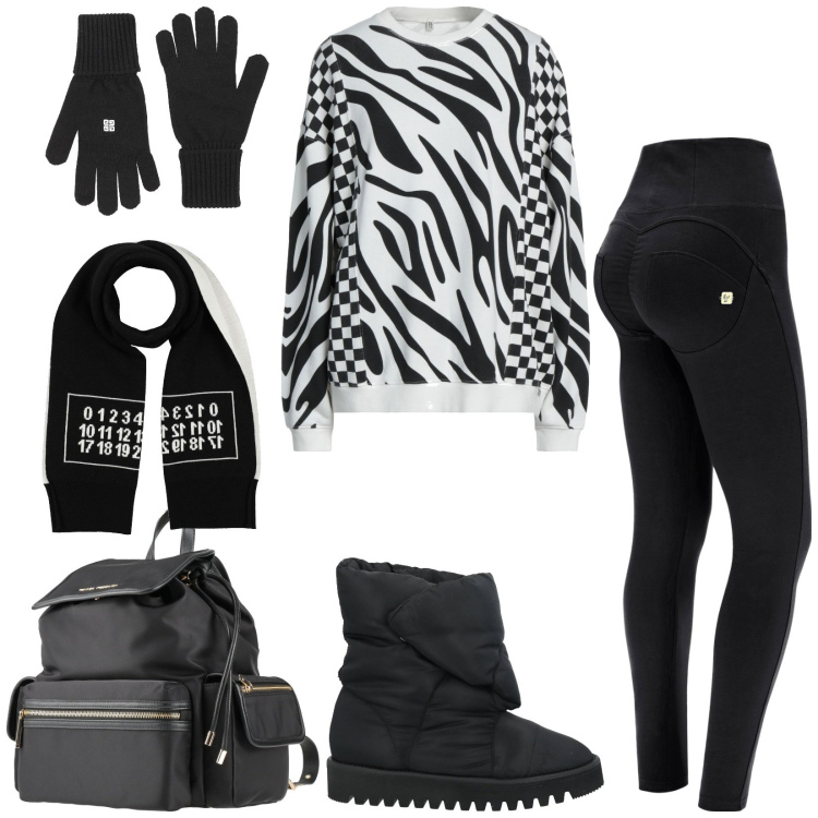 Outfit donna - Total look #2324722. Stile Casual per Tutti i giorni. Abbinamento con stivaletti, guanti, felpe, sciarpe, zaini, pantaloni skinny.