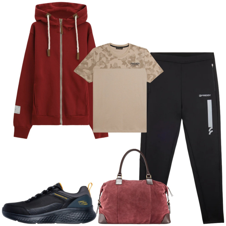 Outfit uomo - Total look #2324723. Stile Urban per Sport. Abbinamento con felpe con cappuccio, pantaloni, t-shirt, borse sportive, sneakers.