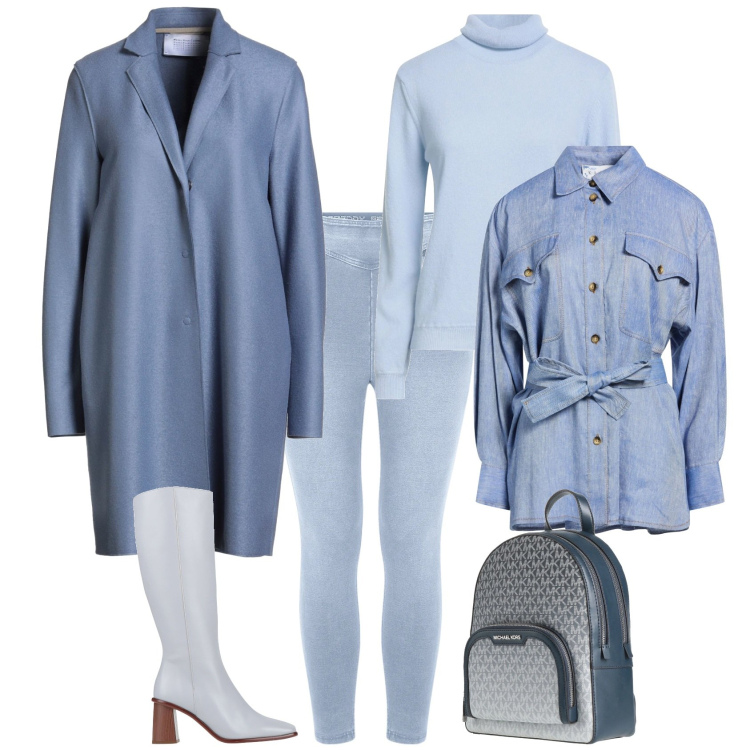 Outfit donna - Azzurro ogni giorno. Stile Sporty chic per Tutti i giorni. Abbinamento con maglieria, zaini, stivali, camicie, cappotti, jeggings.
