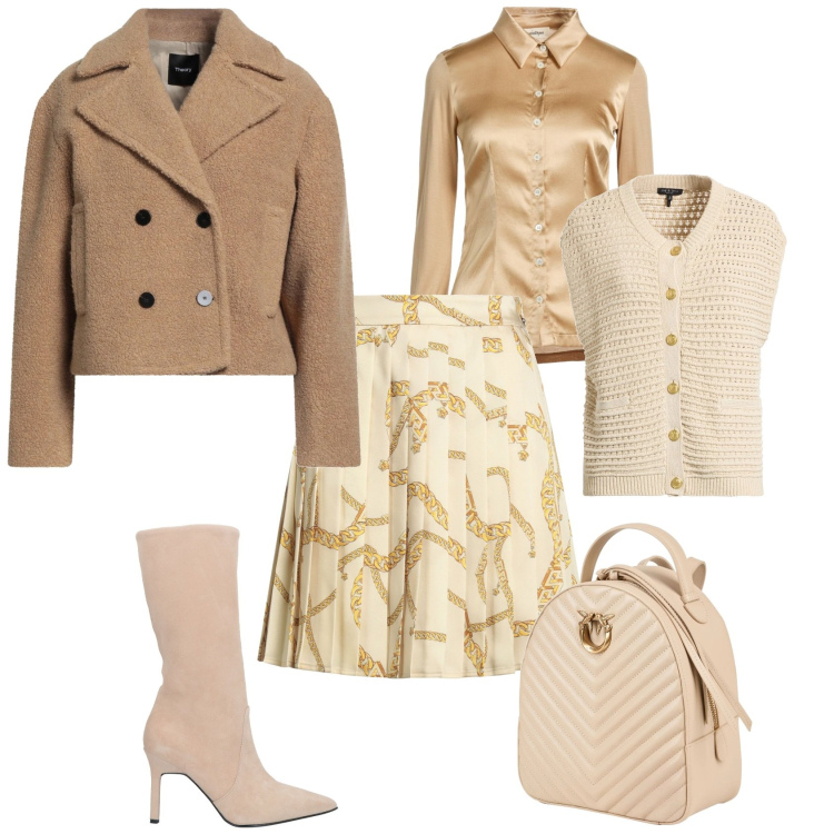 Outfit donna - Bianco sabbia beige. Stile Preppy per Tutti i giorni. Abbinamento con stivali, minigonne, zaini, caban, camicie, cardigans.