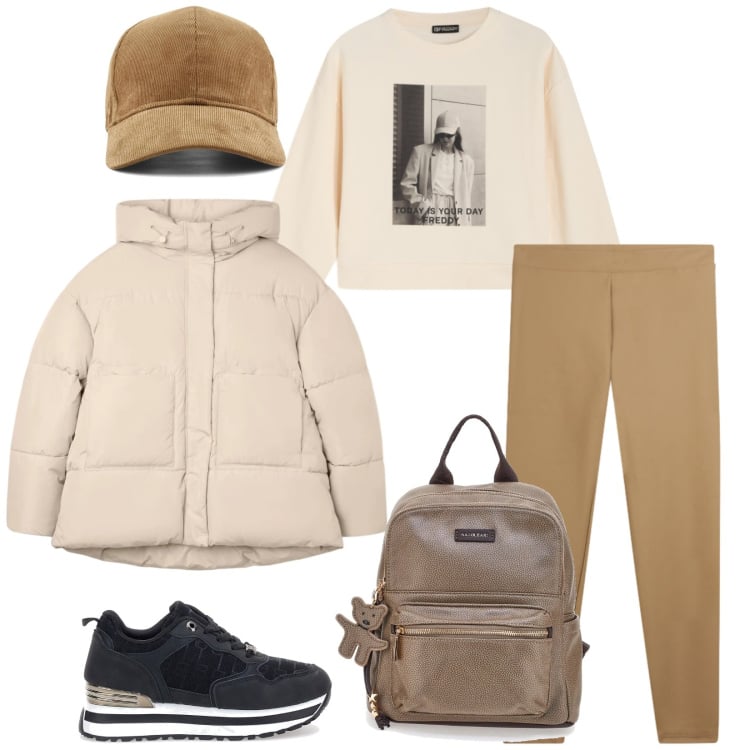 Outfit donna - Total look #2324746. Stile Urban per Tutti i giorni. Abbinamento con bomber, felpe, leggings, sneakers, cappelli con visiera, zaini.