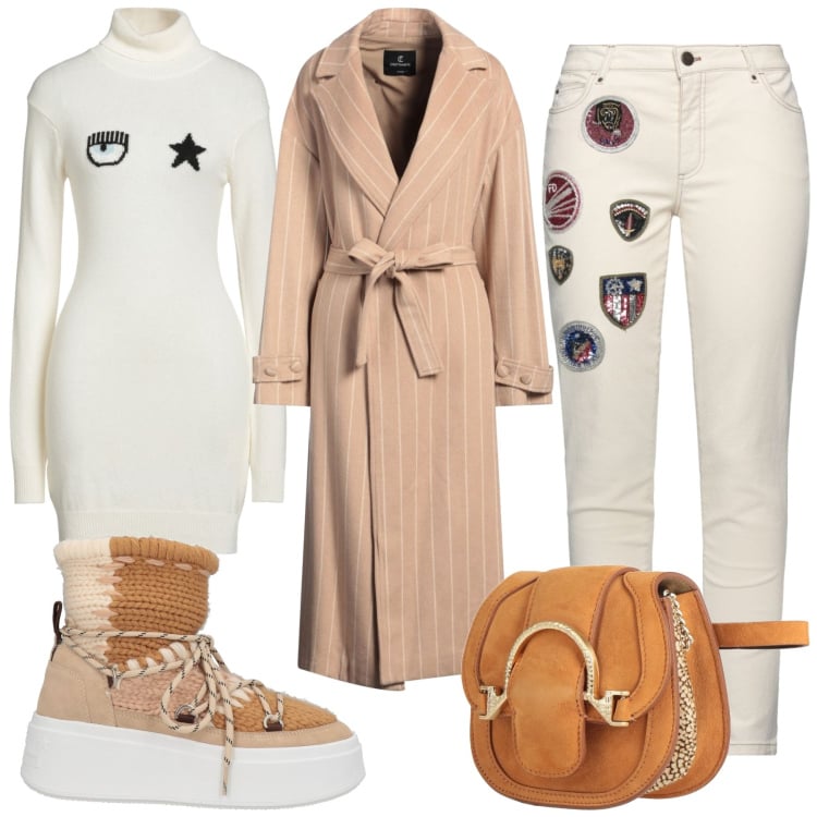 Outfit donna - Total look #2324992. Stile Casual chic per Tutti i giorni. Abbinamento con maglieria, jeans slim fit, marsupi, stivaletti, cappotti.