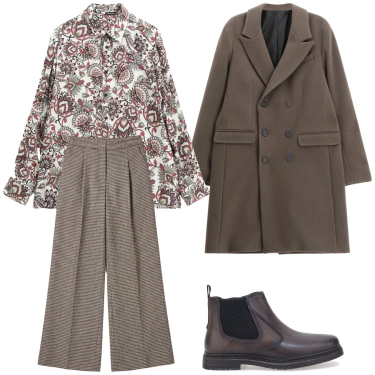 Outfit uomo - Speciale. Stile Trendy per Serata speciale. Abbinamento con camicie, cappotti, pantaloni a palazzo, stivali e stivaletti.