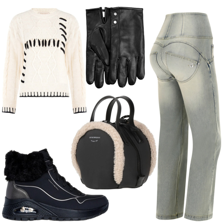 Outfit donna - Total look #2324997. Stile Basic per Scuola/Università. Abbinamento con zaini, guanti, maglieria, jeans, sneakers alte.