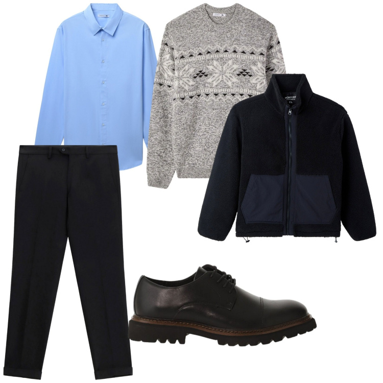 Outfit uomo - Il pullover regalato. per Serata speciale. Abbinamento con camicie, cappotti, maglieria, pantaloni, scarpe stringate.