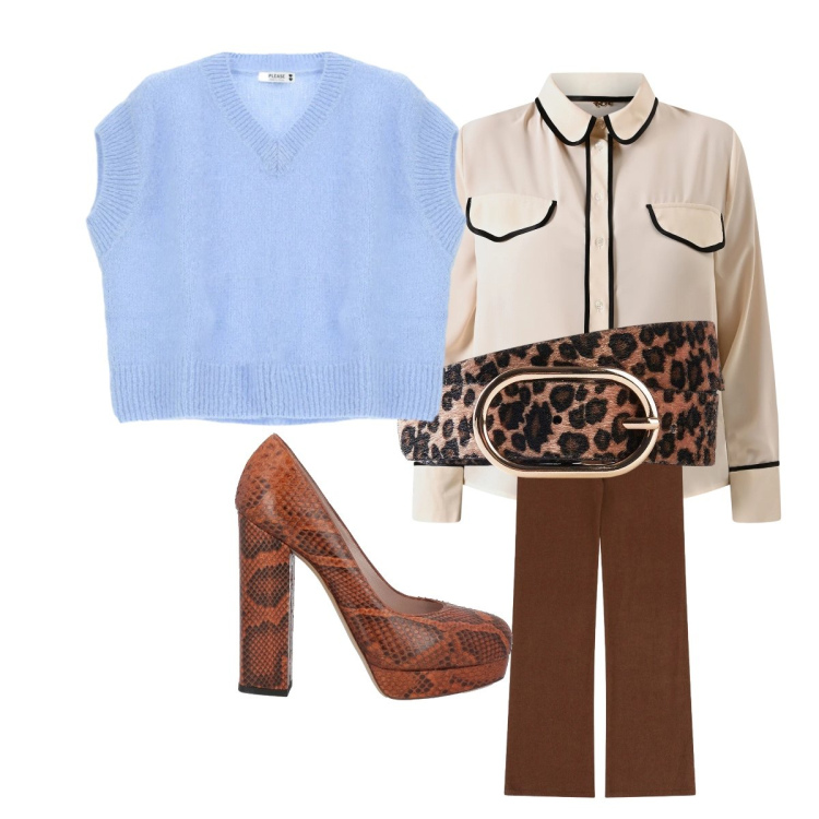 Outfit donna - Gilet favoloso in saldo Please. Stile 70s per Tutti i giorni. Abbinamento con cinture, décolleté, maglieria, pantaloni a palazzo, camicie.