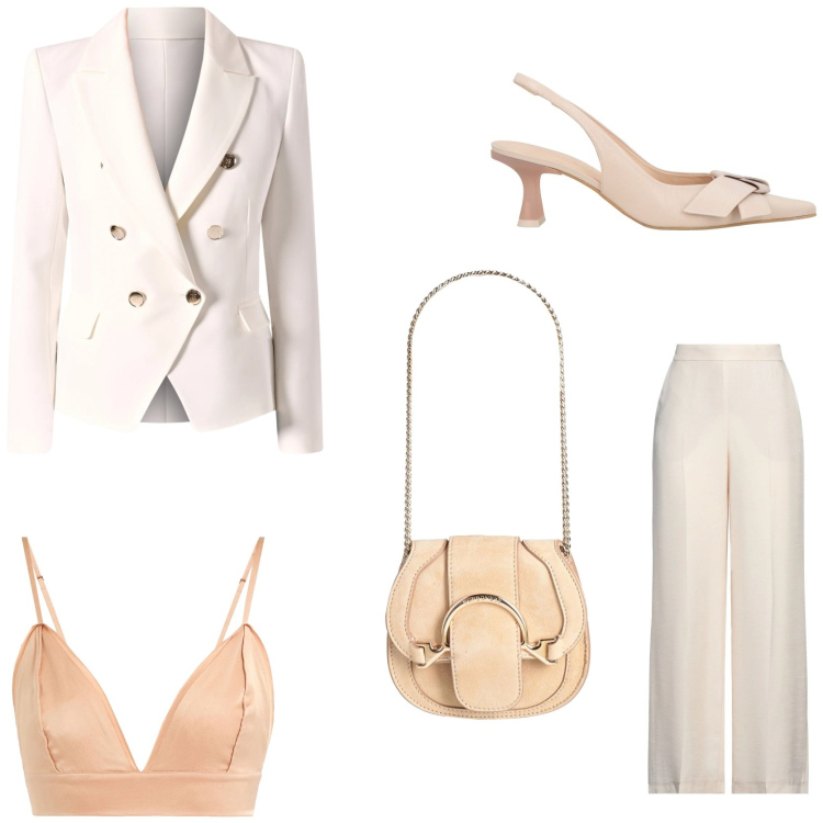 Outfit donna - Cerimonia in vista. Stile Chic per Cerimonia. Abbinamento con pantaloni, marsupi, décolleté, top, blazer.