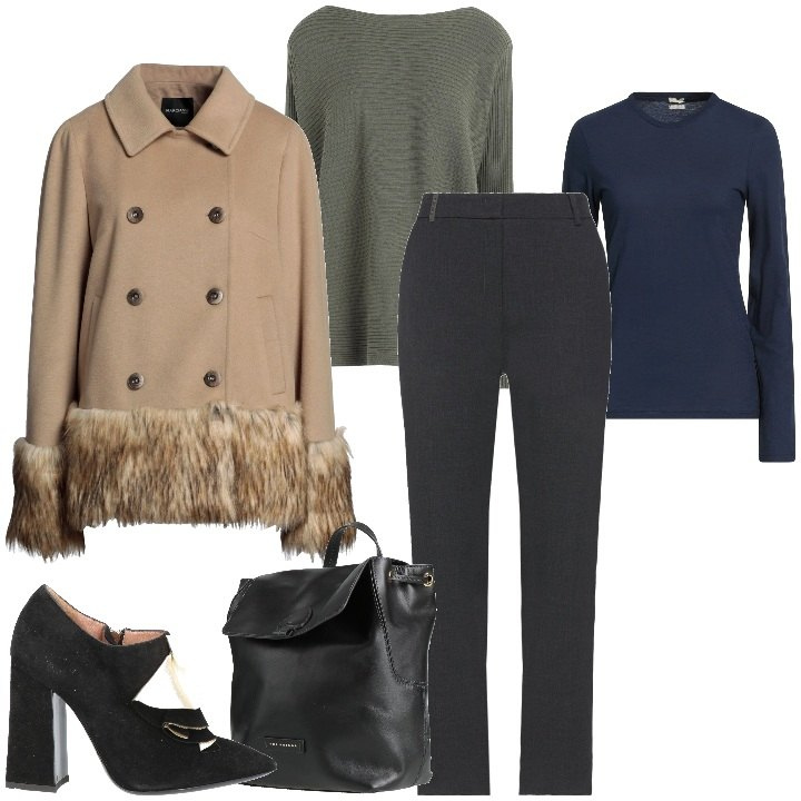 Outfit donna - Layering per i giorni più freddi. Stile Urban per Ufficio. Abbinamento con cappotti, pantaloni, stivaletti, zaini, t-shirt, pullovers.