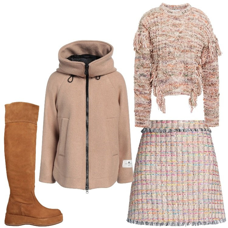Outfit donna - Colours and beige. Stile Casual chic per Tutti i giorni. Abbinamento con stivali, pullovers, minigonne, parka.
