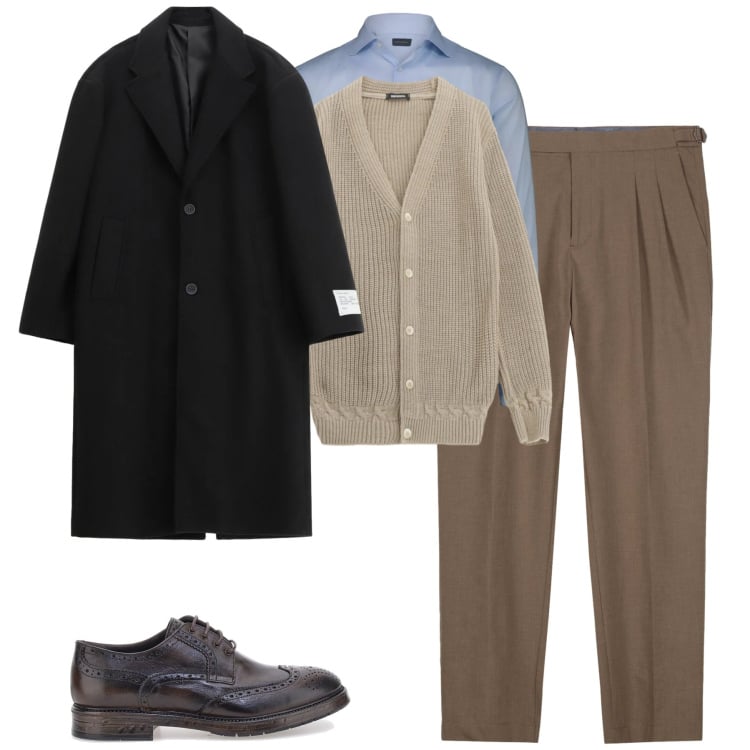Outfit uomo - City. Stile Urban per Tutti i giorni. Abbinamento con cardigans, cappotti, pantaloni, scarpe stringate, camicie.