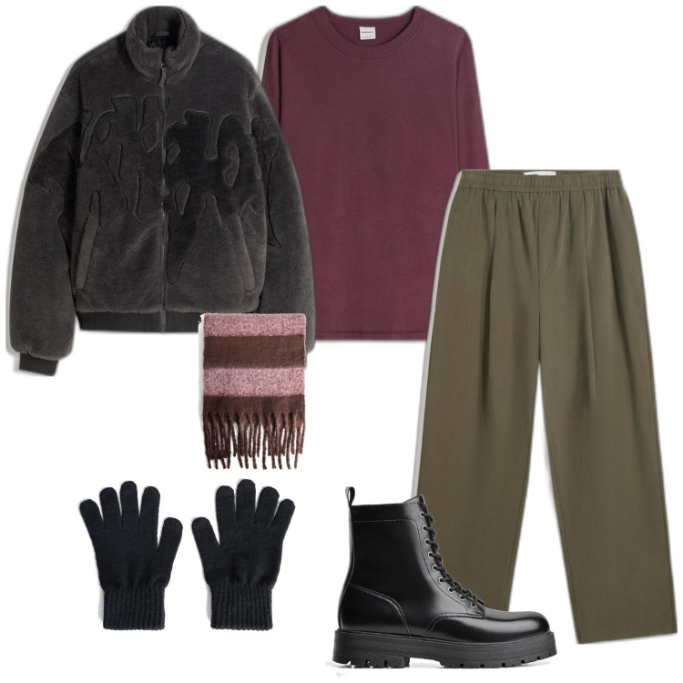 Outfit hombre - Casual #1029. Estilo Casual para Todos los días. Combinación con pantalones, botas y botines, camiseta, bufandas, chaquetas, guantes.
