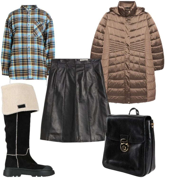 Outfit donna - Total look #2325156. Stile Trendy per Tutti i giorni. Abbinamento con gonne, camicie, stivali da neve, zaini, piumini.