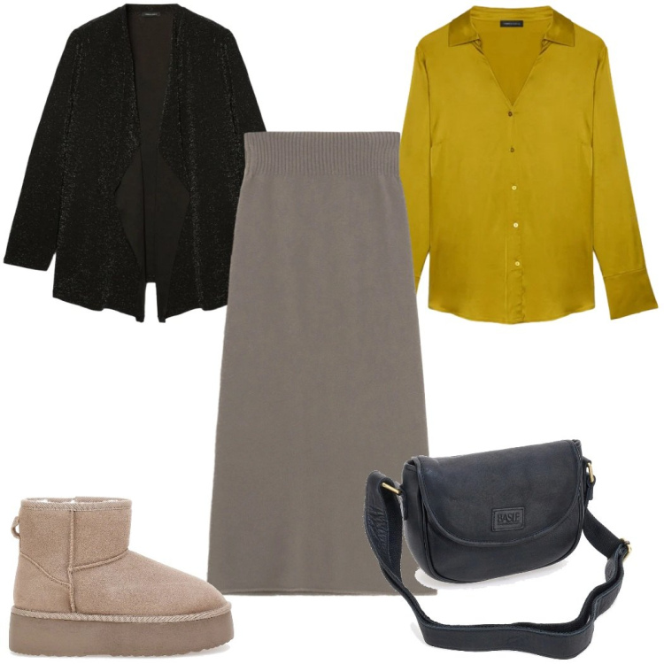 Outfit donna - Total look #2325160. Stile Trendy per Tutti i giorni. Abbinamento con gonne lunghe, camicie, cardigans, borse a tracolla, sabot.