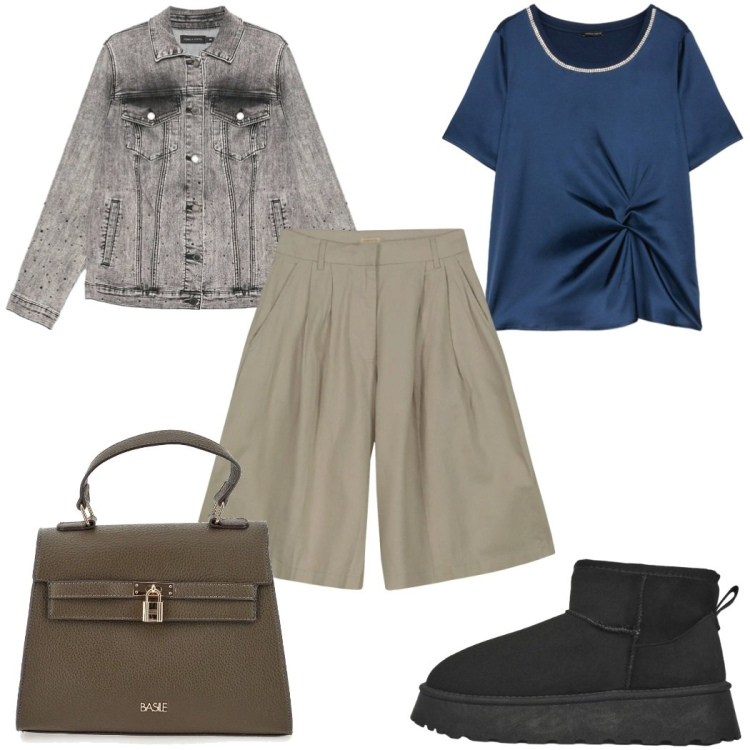 Outfit donna - Total look #2325165. Stile Trendy per Tutti i giorni. Abbinamento con stivaletti, bermuda, blazer, bluse, borse a mano.