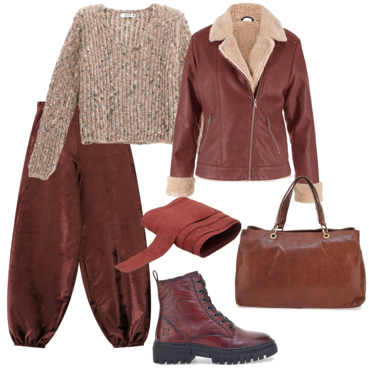 Outfit donna - Con le amiche. per Tutti i giorni. Abbinamento con bomber, maglieria, cinture, pantaloni a palazzo, anfibi, borse a tracolla.