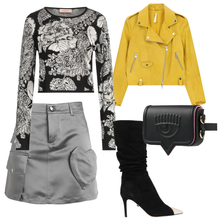 Outfit donna - Serata tra ragazze. per Serata fuori. Abbinamento con minigonne, marsupi, pullovers, stivali, giacche.