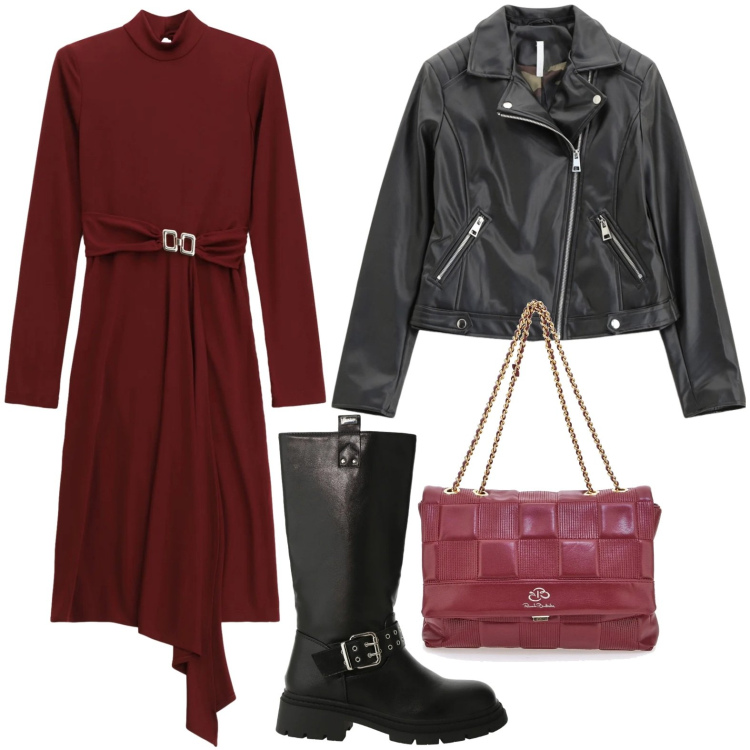 Outfit donna - Il vestito drappeggiato. Stile Glamour per Serata fuori. Abbinamento con vestiti midi/longuette, blazer, stivali, borse a tracolla.