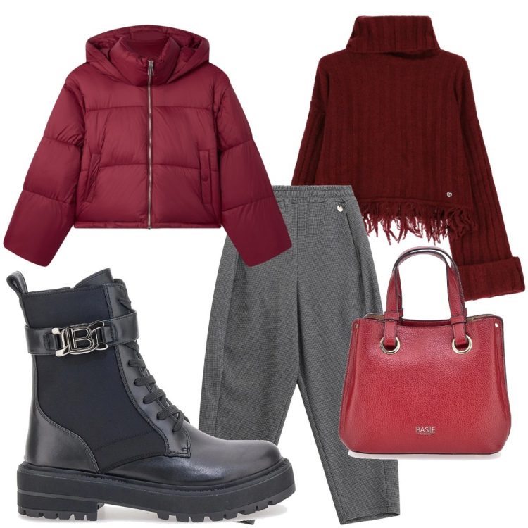 Outfit donna - Total look #2325196. Stile Casual per Tutti i giorni. Abbinamento con bomber, maglieria, pantaloni, anfibi, borse a mano.