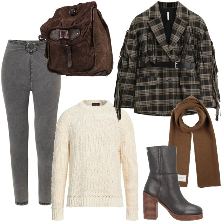 Outfit donna - Sovrapposizioni urbane. Stile Urban per Tutti i giorni. Abbinamento con zaini, stivaletti, pullovers, sciarpe, blazer, jeggings.