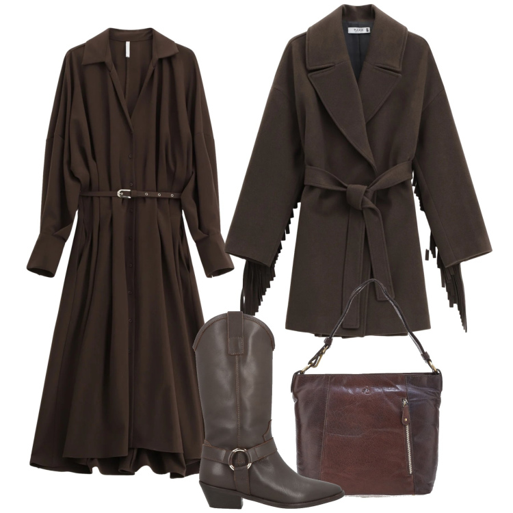 Outfit donna - City brown. Stile Trendy per Tutti i giorni. Abbinamento con stivali, cappotti, vestiti lunghi, borse a spalla.