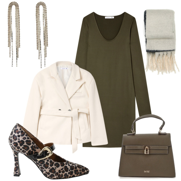 Outfit donna - Total look #2325246. Stile Chic per Serata fuori. Abbinamento con orecchini, vestiti, blazer, décolleté, sciarpe, borse a mano.